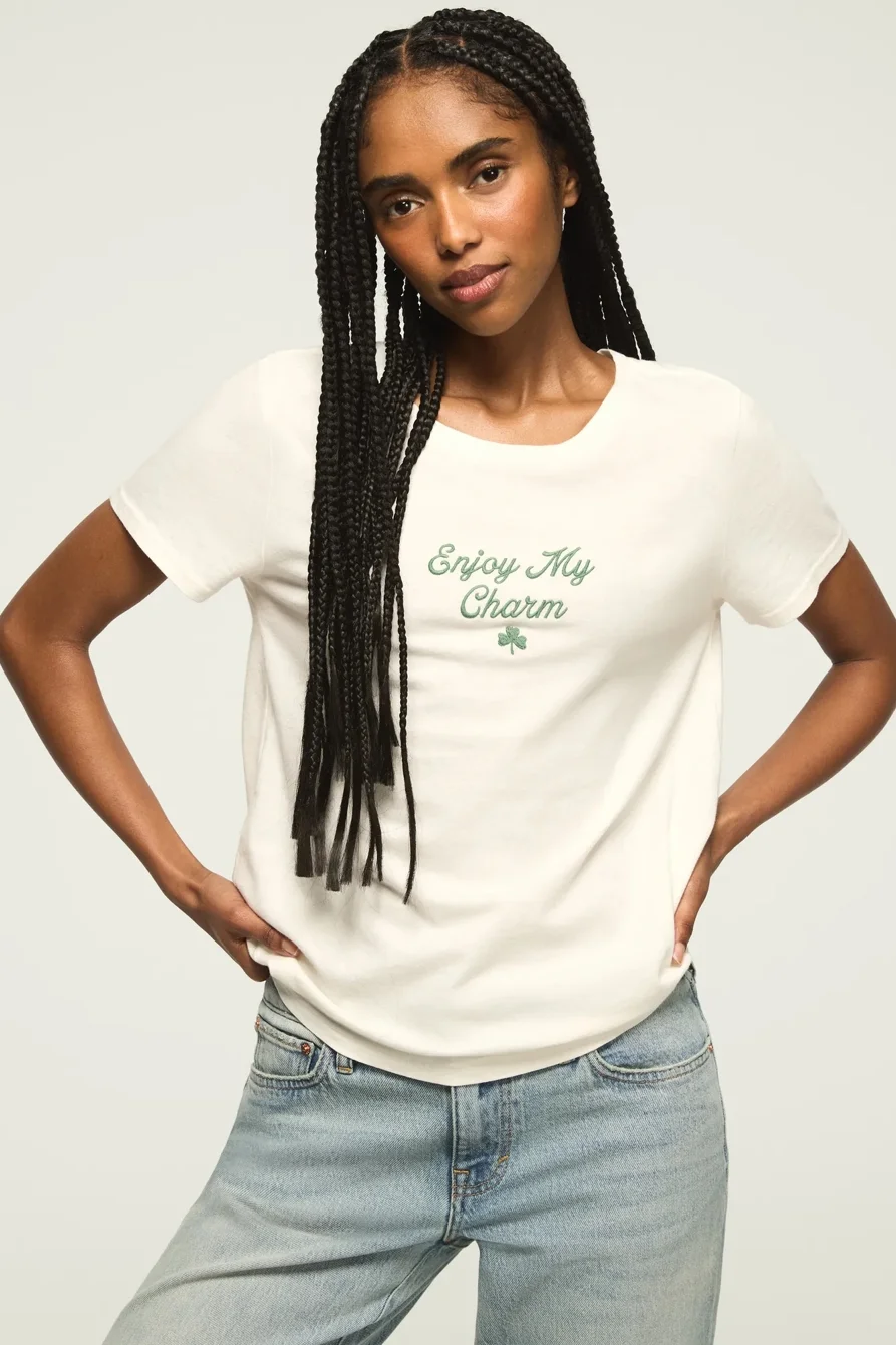 Image of Lucky Brand Enjoy My Charm Classic Crew in Gardenia