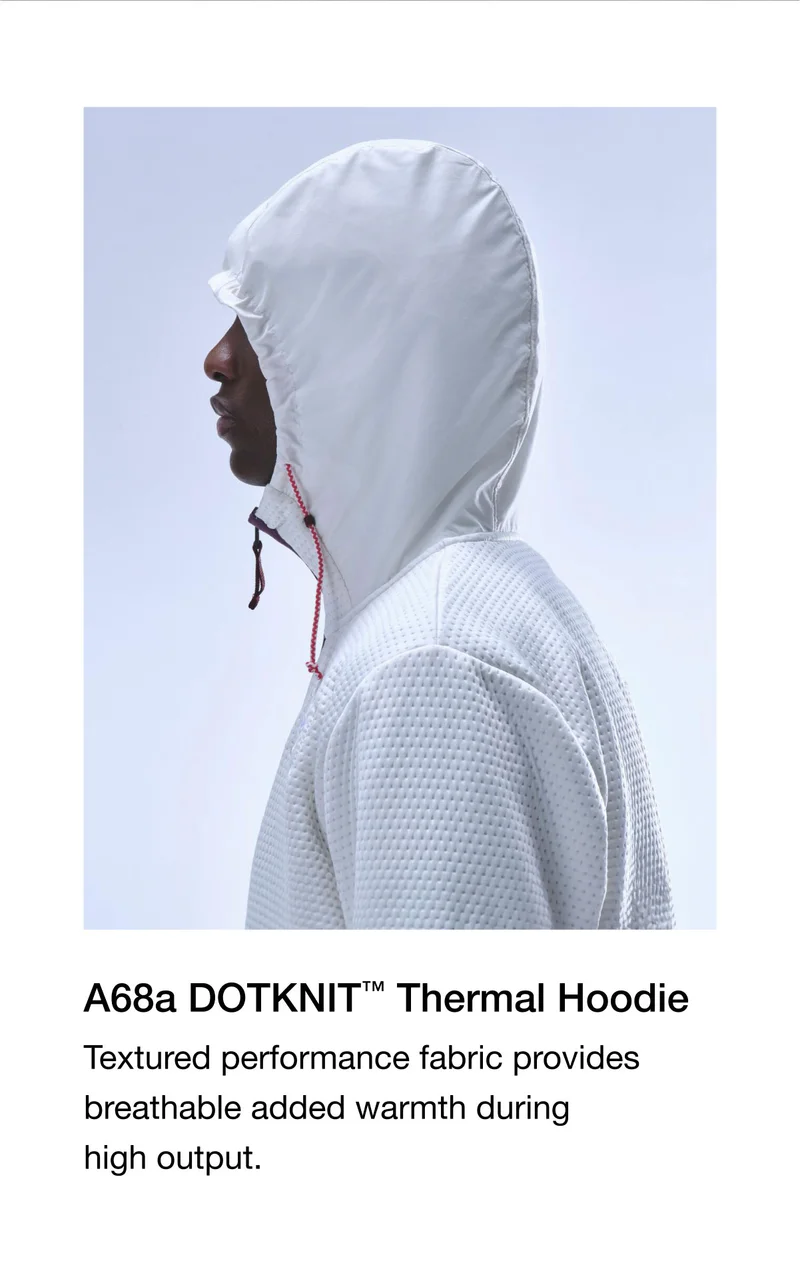 A68a DOTKNIT Thermal Hoodie. Textured performance fabric provides breathable added warmth during high output.