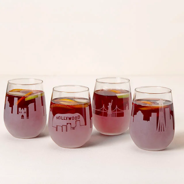Etched Skyline Wine Glass