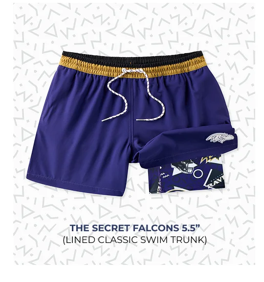Lined Classic Swim Trunk: The Secret Falcons 5.5"