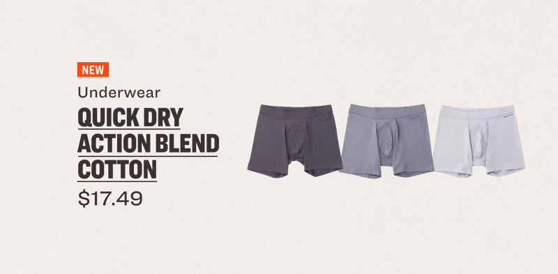 NEW Underwear QUICK DRY ACTION BLEND COTTON $17.49
