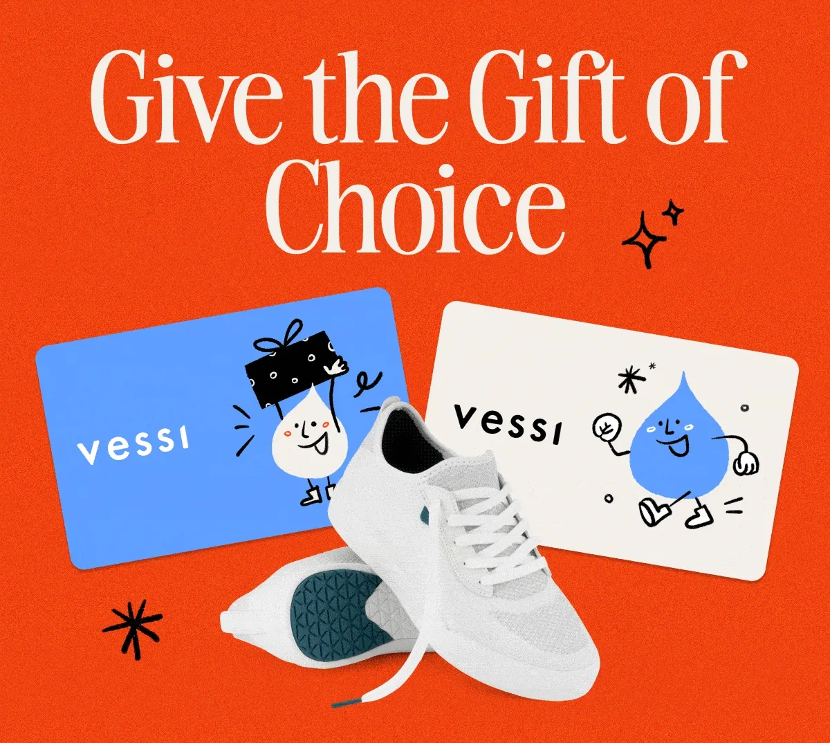 Give the Gift of Choice. GIF of Vessi Gift Cards.