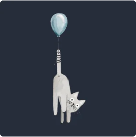 Funny watercolor grey cat with balloon T-Shirt
