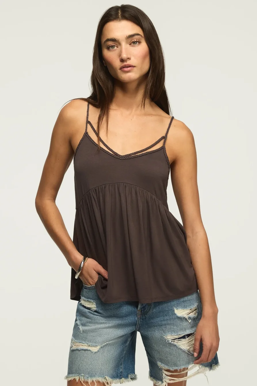 Image of Lucky Brand Sandwash Braided Cami - Women's Clothing Cami Camisoles Tank Top in Raven