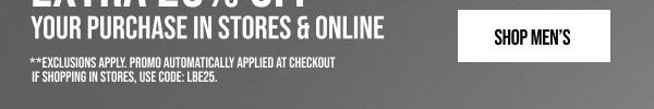 Extra 25% off Shop Men's