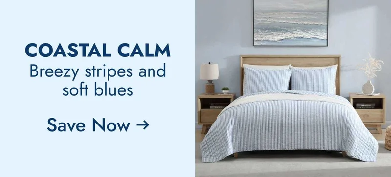 Coastal calm--breezy stripes and soft blues--save now