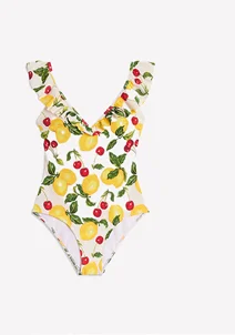 Evia Ruffle Swimsuit Ivory, Cherries and Lemons