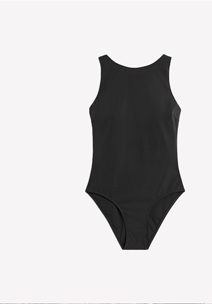Slash Neck Tie Swimsuit Black