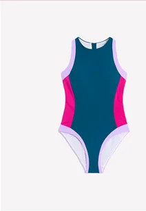 Sporty Zip Back Swimsuit Oceanside Blue