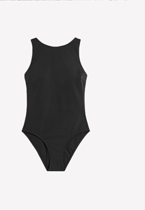 Slash Neck Tie Swimsuit Black