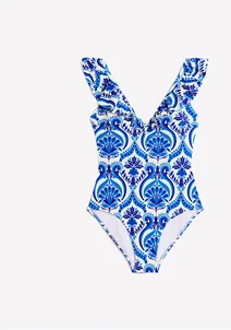 Evia Ruffle Swimsuit Blue, Ornamental Floral
