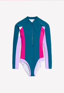 Sporty Raglan Sleeve Swimsuit Oceanside Blue