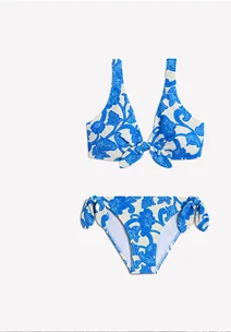 Tie Front Bikini Top Cerulean Blue, Paisley Whirl