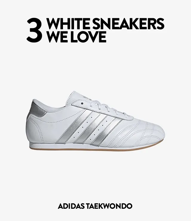 White sneakers from adidas, PUMA and Nike.