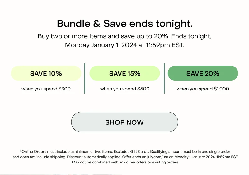 Bundle & Save ends tonight. Bundle and save extends through Boxing Day. Buy two or more items and save up to 20%.