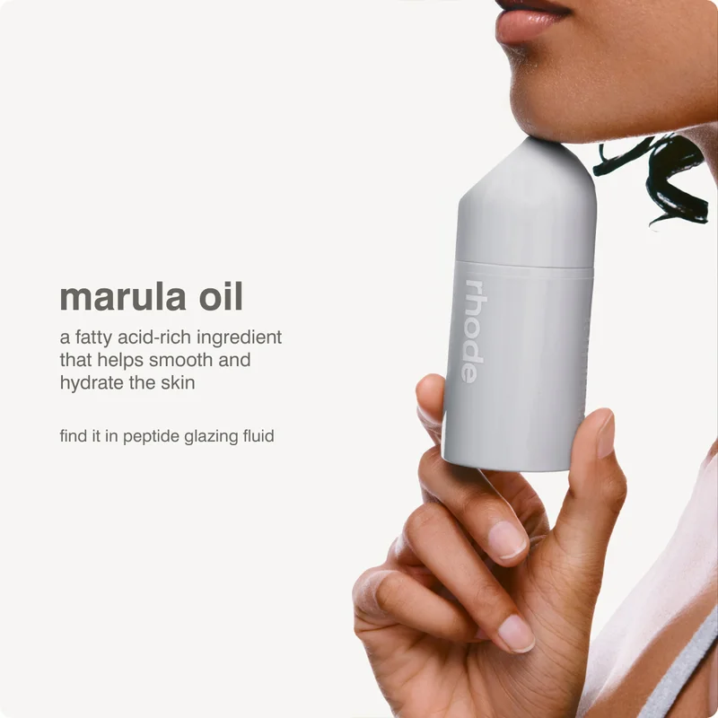 marula oil: a fatty acid-rich ingredient that helps smooth and hydrate the skin. find it in peptide glazing fluid.