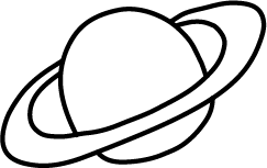 A line drawing of a planet