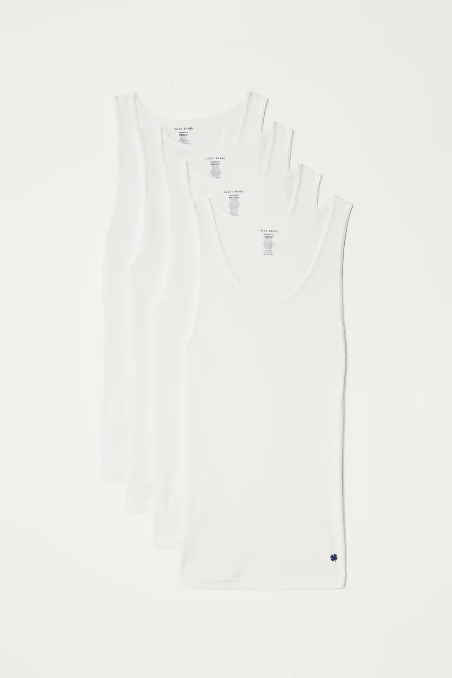 Image of Lucky Brand 4 Pack A-Shirt Tank Tops - Men's Clothing Outerwear Shirt Jackets in White