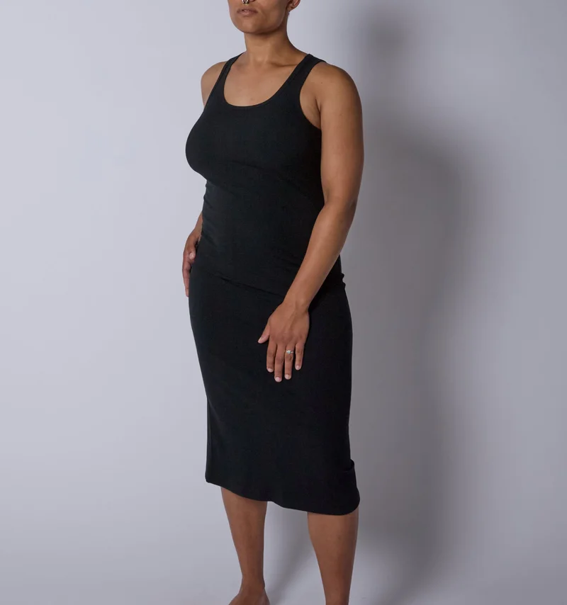 Image of Bamboo Rib Sleeveless Midi Dress - Black