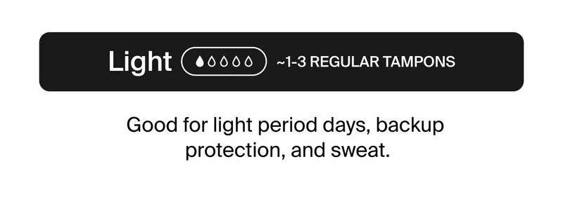 Light 1-3 regular tampons. Good for light period days, backup protection, and sweat.