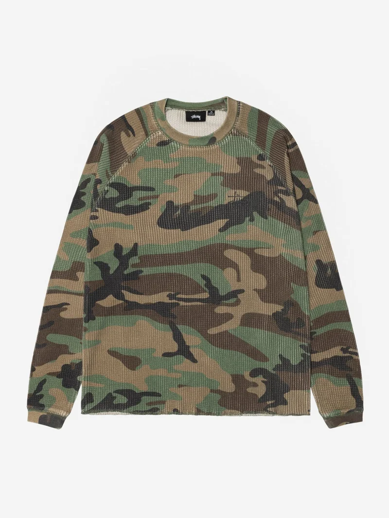 Image of Stussy Raglan Thermal Basic Stock - Woodland Camo
