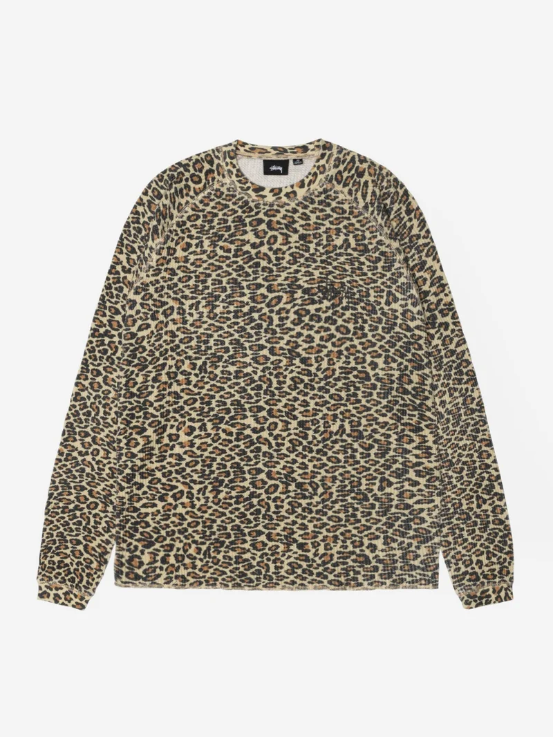 Image of Stussy Raglan Thermal Basic Stock - Leopard