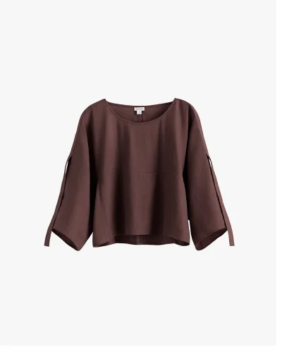 Linen Adjustable Sleeve Top Coffee