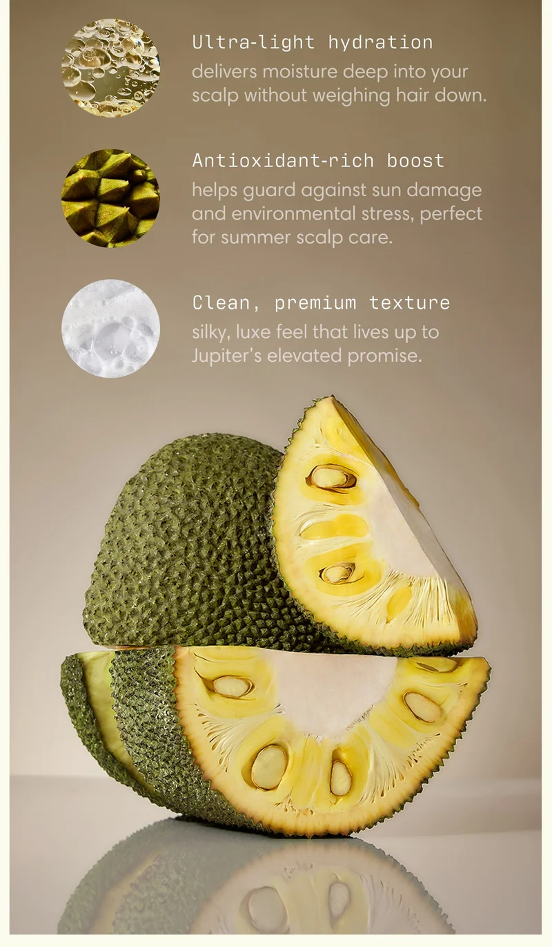 Ultra‑light hydration delivers moisture deep into your scalp without weighing hair down.  Antioxidant‑rich boost helps guard against sun damage and environmental stress, perfect for summer scalp care.  Clean, premium texture silky, luxe feel that lives up to Jupiter’s elevated promise.