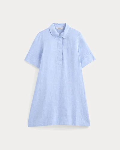 Image | Mini Popover Shirtdress in Linen | Light Blue