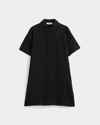 Image | Mini Popover Shirtdress in Linen | Black
