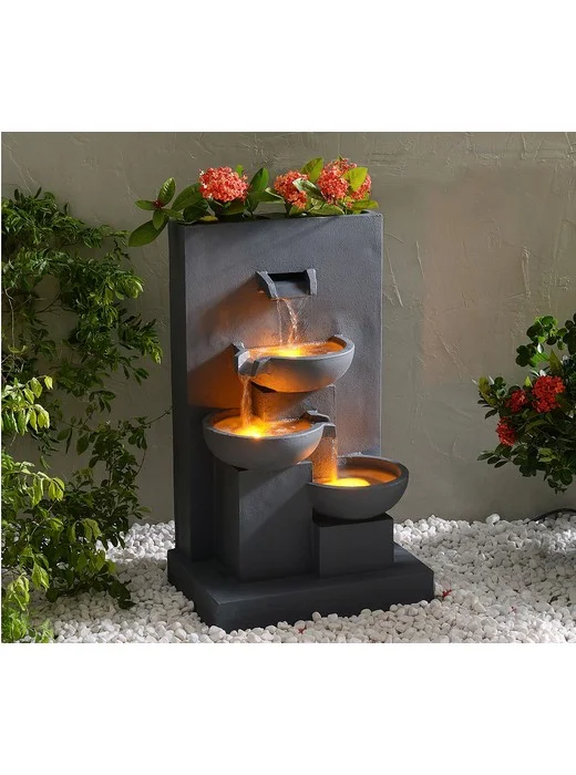 Teamson Home 29.13" Outdoor Water Fountain, LED  Lights, Gray