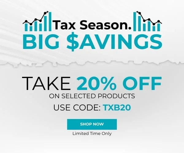 Tax Season. Big Savings. Take 20% Off on selected products Use code: discount code
