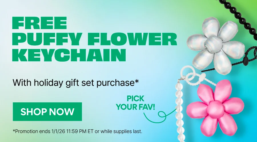 FREE PUFFY FLOWER KEYCHAIN WITH HOLIDAY GIFT SET PURCHASE