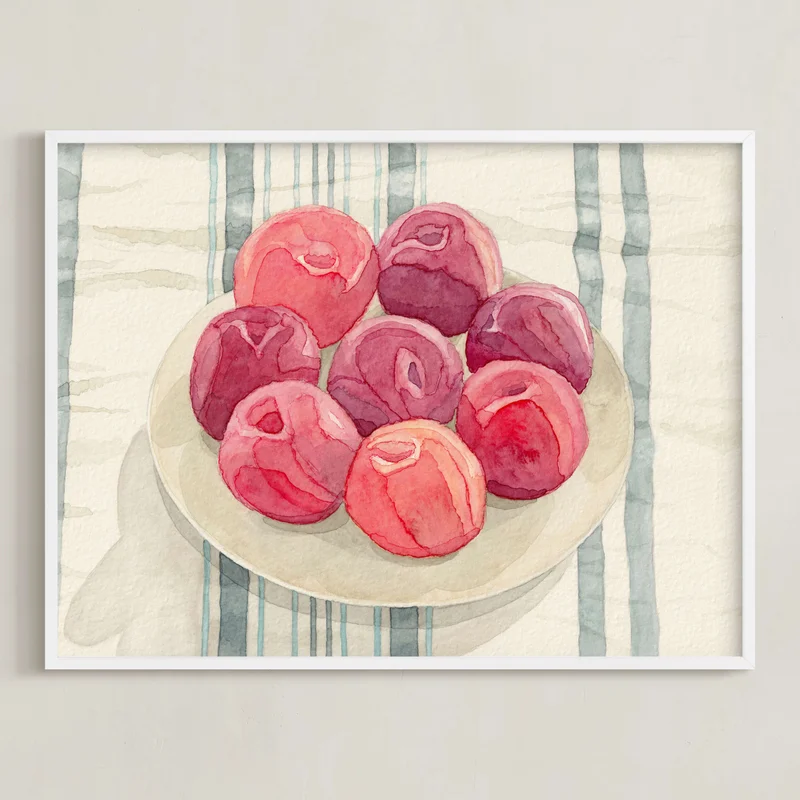 Red Plums On Linen Tablecloth Limited Edition Fine Art Print by Pippa Shaw | Minted