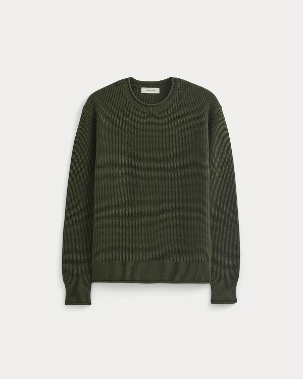 Image | Waffle Rollneck Crew in Everyday Cotton | Dark Green