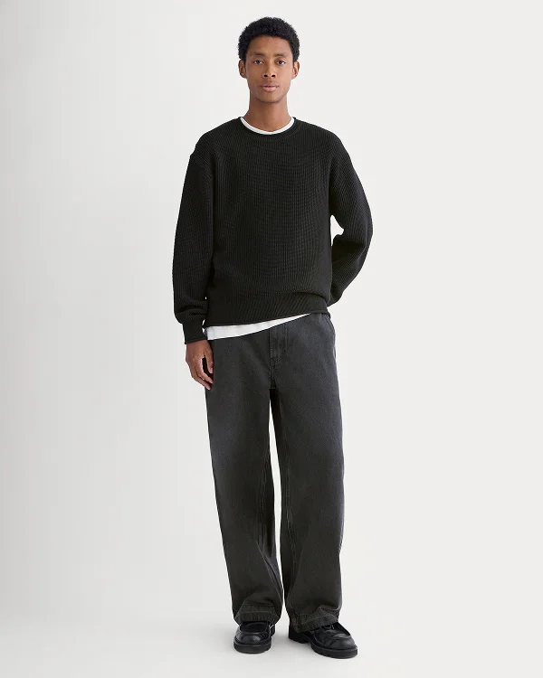 Image | Waffle Rollneck Crew in Everyday Cotton | Black
