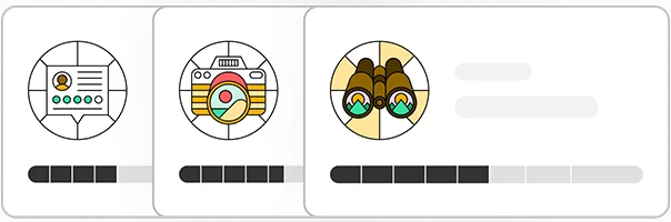 Image Description: An illustration of a review, a camera, and binoculars.