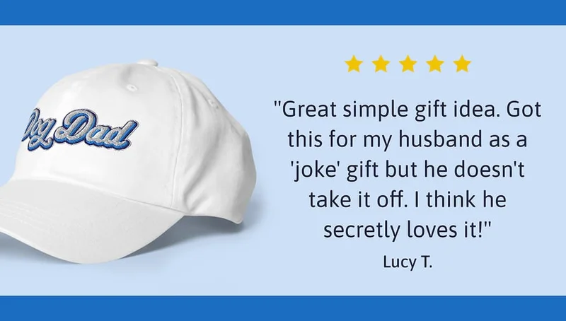 Customer review: "Great simple gift idea. Got this for my husband as a 'joke' gift but he doesn't take it off. I think he secretly loves it!"