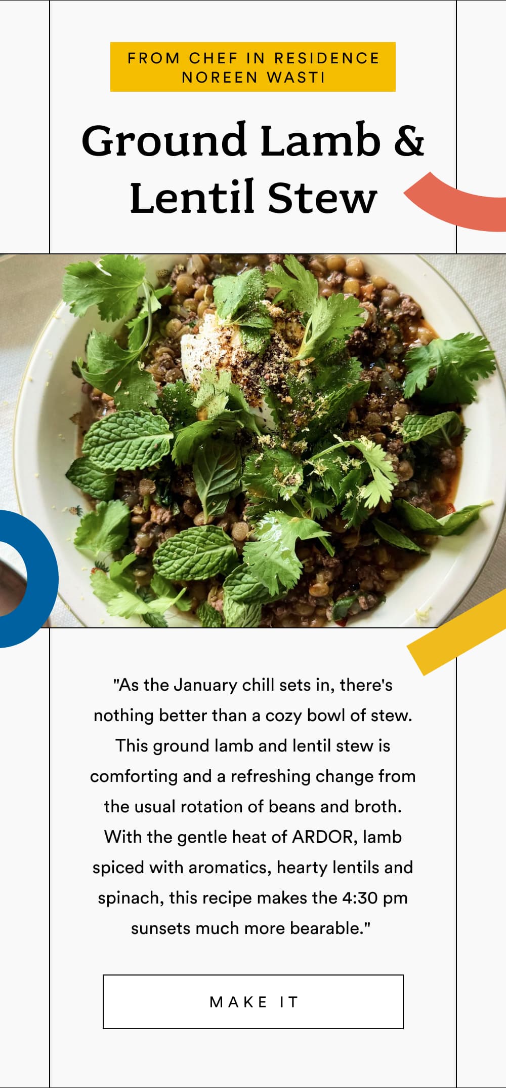Ground Lamb & Lentil Stew  From Chef in Residence Noreen Wasti  [ MAKE IT ]
