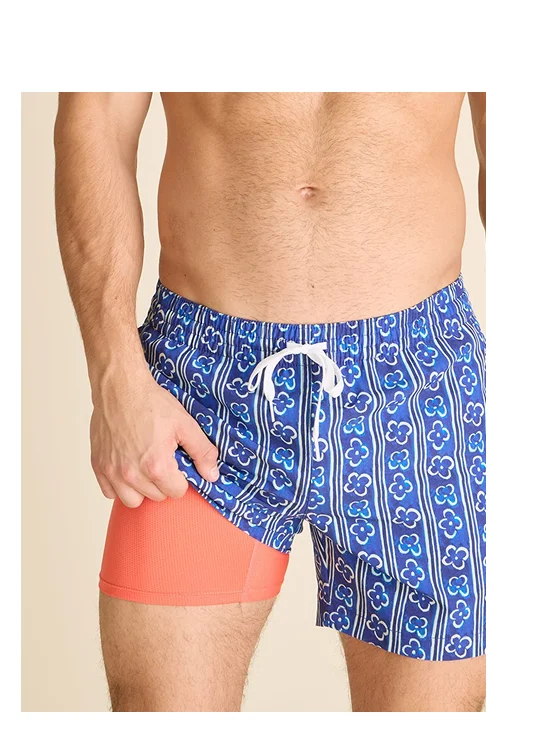 Lined Classic Swim Trunk: The Aqua de Florals 5.5"