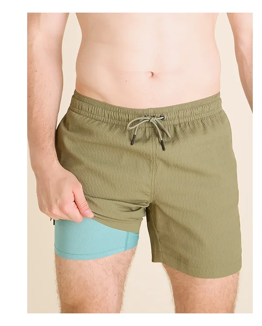 Textured Lined Classic Swim Trunk: The Olive You Mans 5.5"