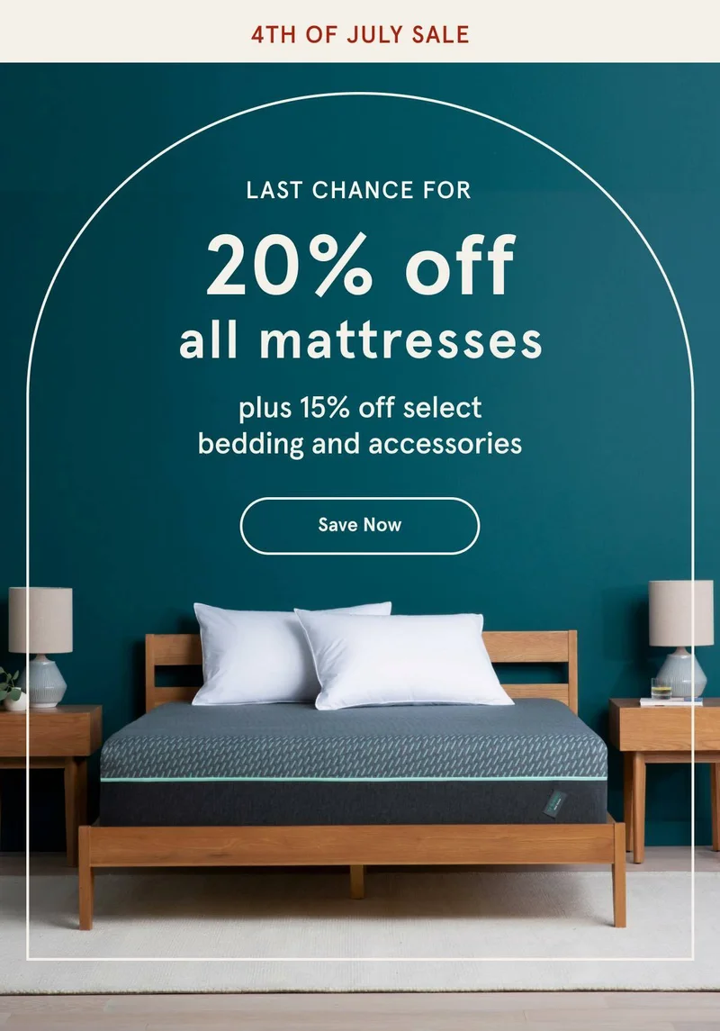 Last Chance For | 4th of July Sale | 20% off all mattresses | Save Now