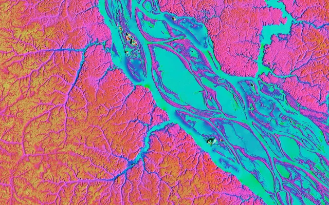 LiDAR satellite image showing the Rio Negro, one of the largest tributary rivers of the Amazon.