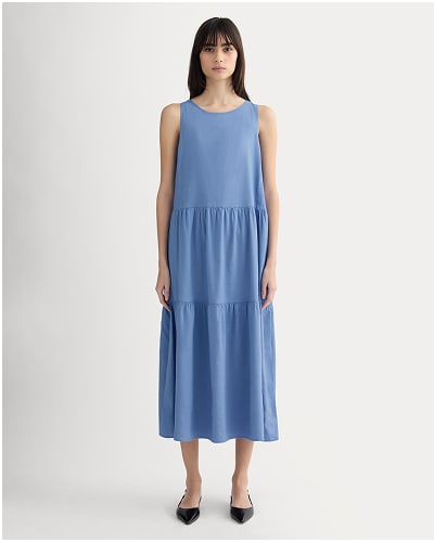 [Image]The Tiered Dress in Stretch Linen | Bluebell