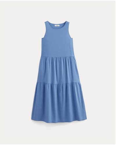 [Image]The Tiered Dress in Stretch Linen | Bluebell