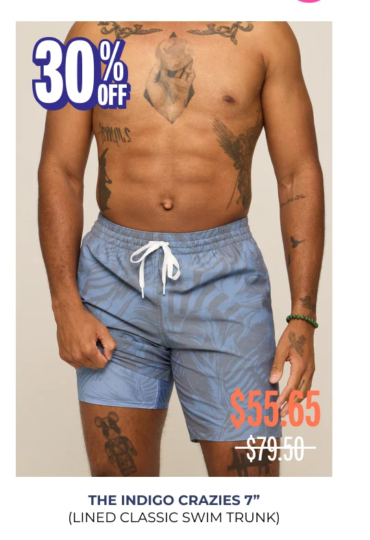 Lined Classic Swim Trunk: The Indigo Crazies 7"
