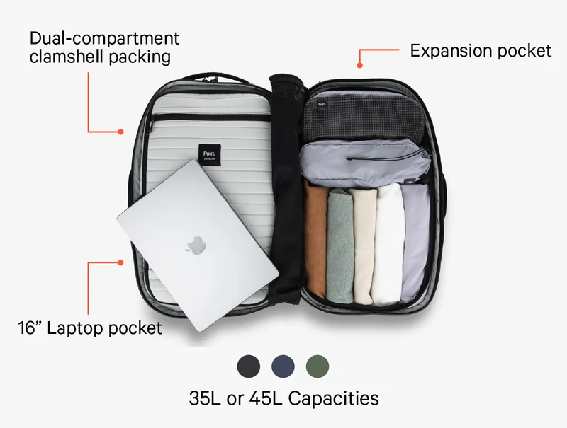 Dual-compartment clamshell interior for an organized pack
