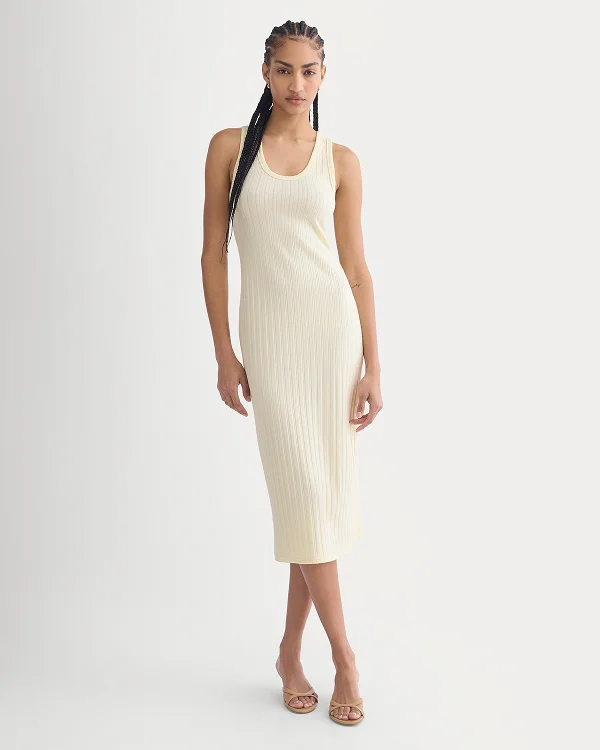 Image | Model |  Scoop-Neck Midi Dress in Pointelle Knit |  Lemon Icing