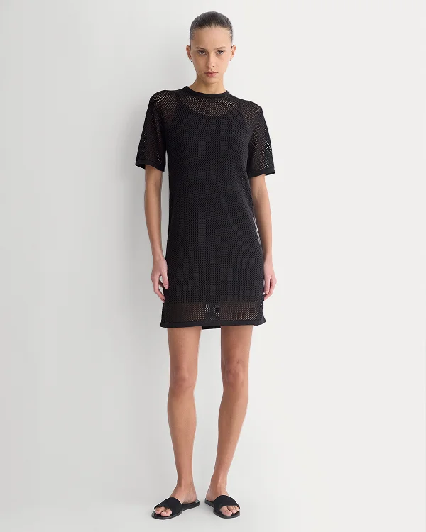 Image | Mesh Knit Short Sleeve Dress | Black