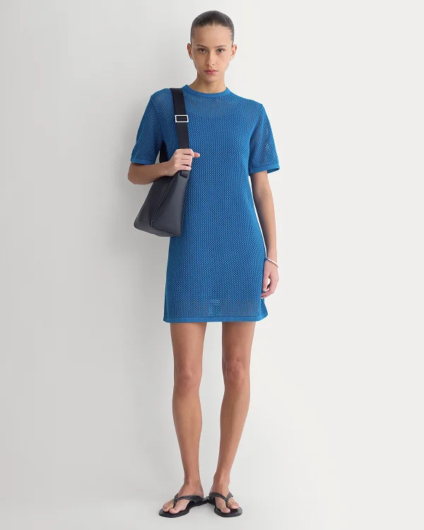 Image | Model | Mesh Knit Short Sleeve Dress | Imperial Blue